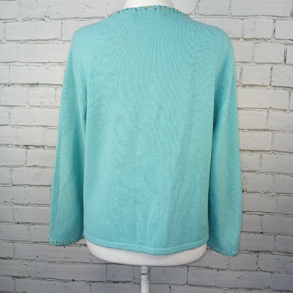 NORTHERN ISLES CARDIGAN SWEATER CHEYENNE BLUE BEADED FLOWERS WOMENS MEDIUM - Picture 6 of 9
